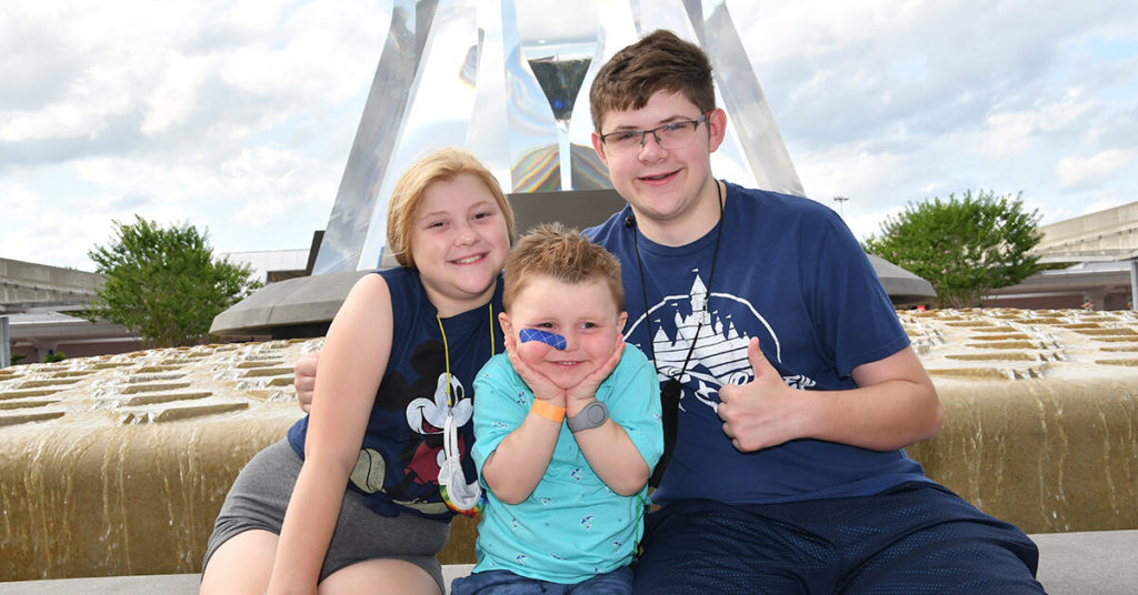 Hersey Kids in front of new Epcot Fountain at Walt Disney World